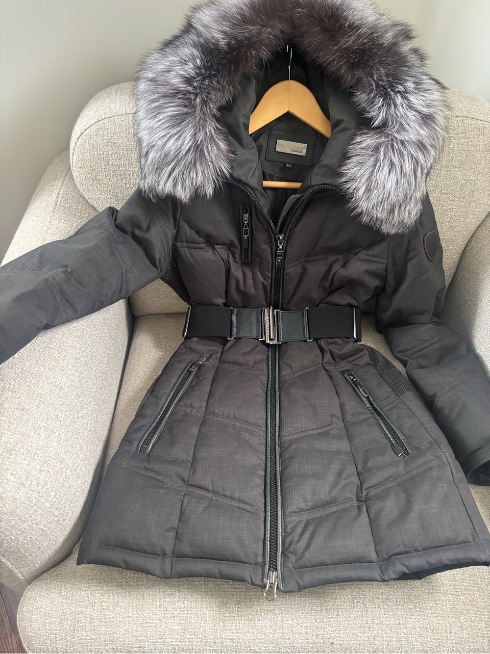 Sicily Winter Coat - Victoria Belted Puffer - Real Raccoon Fur & Leather Trim